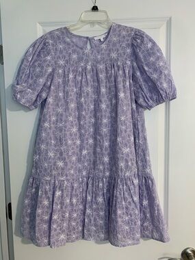Ces Femme Lavender Floral Puff-Sleeve Dress